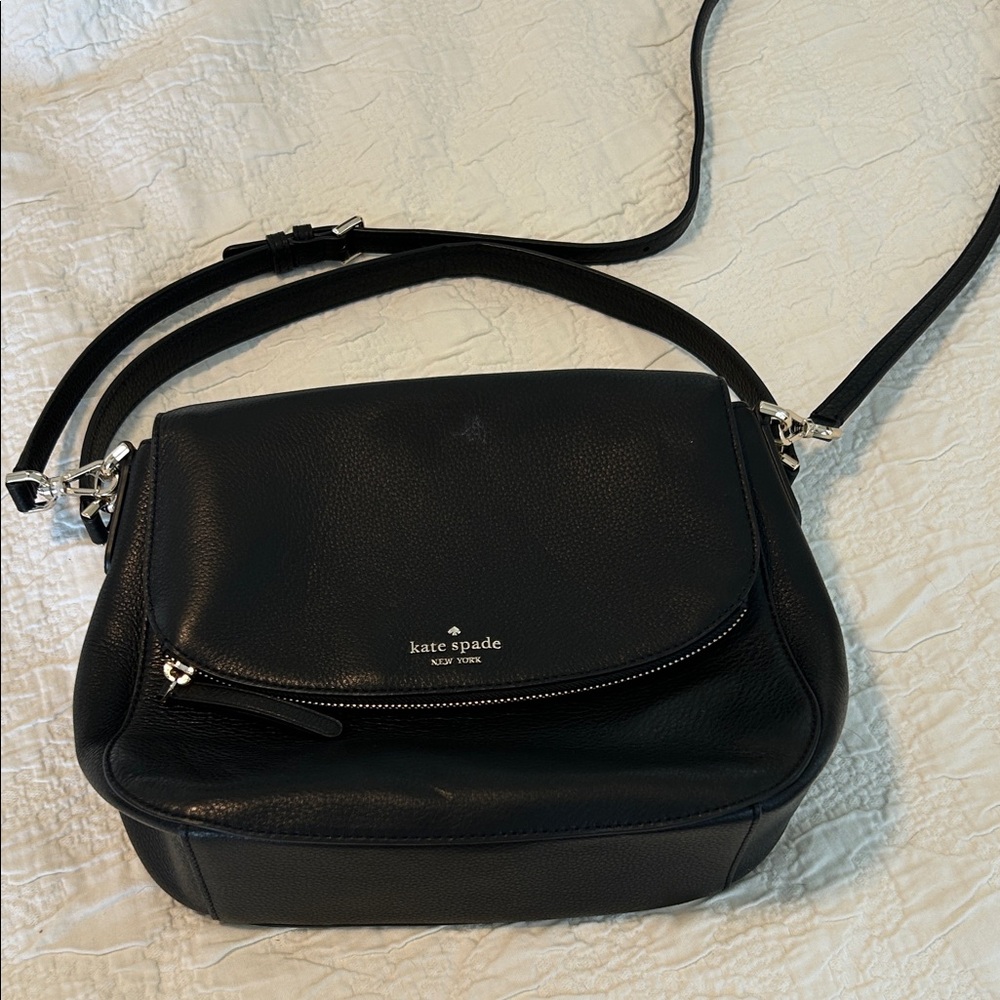 Kate Spade Black Crossbody Bag with Silver Accents dual straps leather